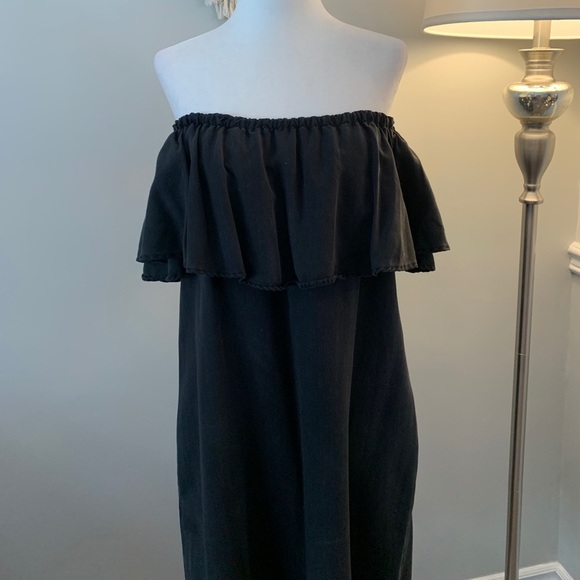 Zara Off-the-Shoulder Faded Black Ruffled Mini Black Dress Size XS - Picture 5 of 10